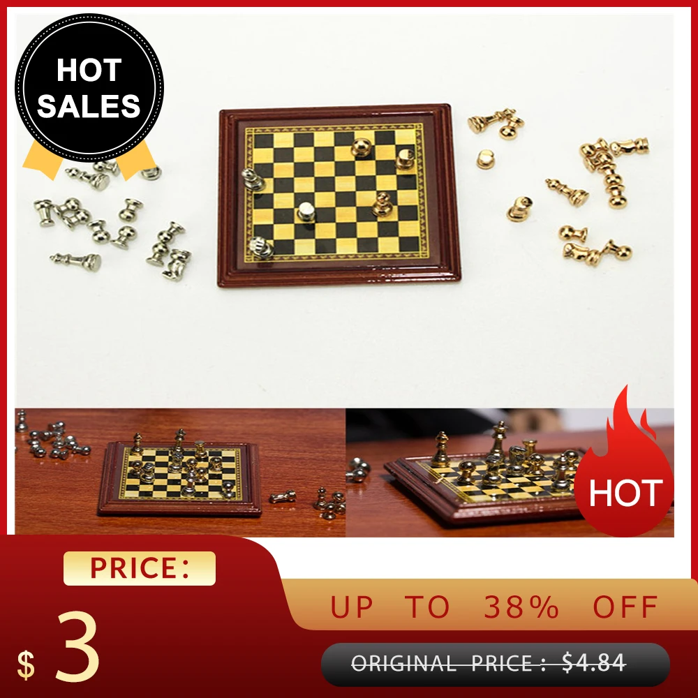 

1:12 Scale Dollhouse Miniature Metal Chess Set Board Toy Home Room Dollhouse Set Toys For Children Kids Hot Sales