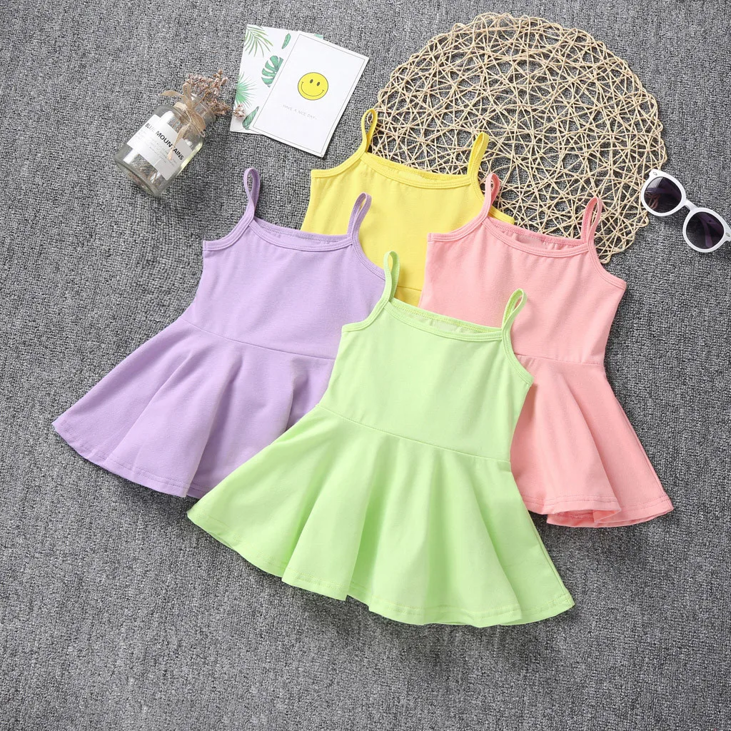 Summer Infant Baby Girls Sleeveless Solid Print Dress Vest Dresses Clothes
