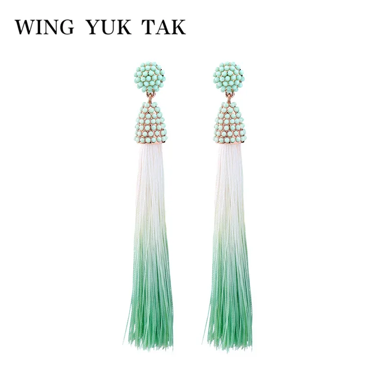 

wing yuk tak New Arrival Trendy Handmade 2 Colour Acrylic Beads Long Tassel Statement Earrings For Women Hot Sales Brand Jewelry