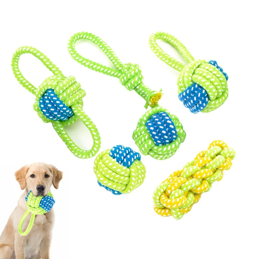 Cotton Dog Rope Toy Knot Puppy Toys Cotton Rope Knot Ball Braided Grinding Teeth Pet Toys Pet Accessories For Small Dogs