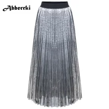 Сезон: весна–лето плюс Размеры плиссированные юбки тонкий эластичный Высокая талия с яркими длинные пляжная юбка Для женщин Jupe Femme уличная