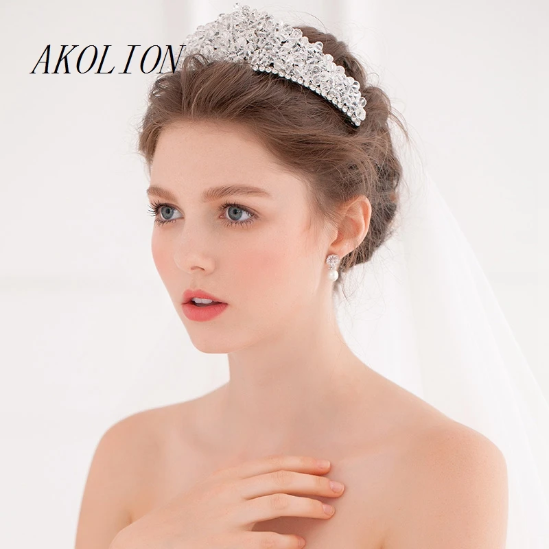 AKOLION Bridal Accessories Crystal Hairwear Wedding Crown Tiaras Sexy