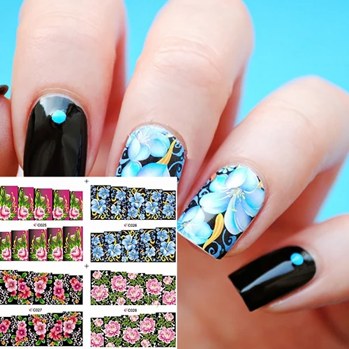 4Patterns Floral Patterned Water Transfer Decals Nail Art Stickers Manicure Tool | Красота и здоровье