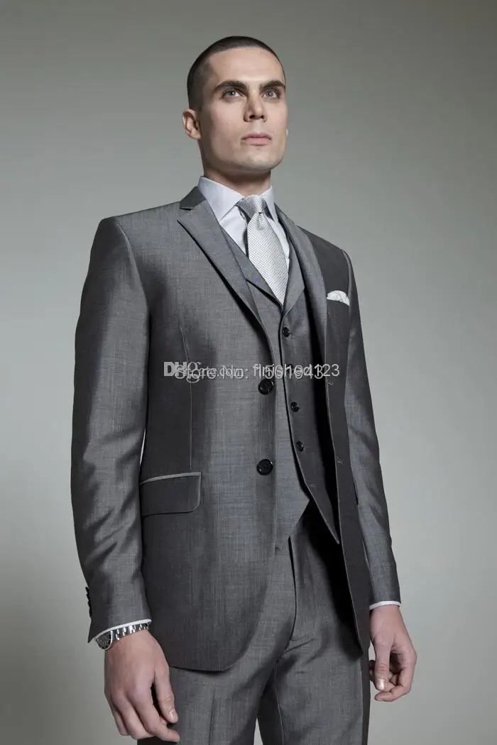 New Arrival Two Buttons Grey Groom Tuxedos Notch Lapel Best Man Suit Wedding Groomsman Men Suits Bridegroom OK:221 | Мужская одежда