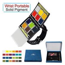 12/24 цветов, портативные часы, твердые акварельные краски в наборе, концентрированная ручная роспись, инструмент для рисования акварелью, кисть для рисования