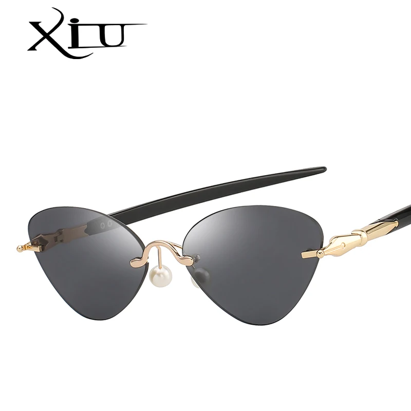 

XIU Rimless New Small Oval Sunglasses Women Men Retro Metal Glasses Transparent Pink Lens Female Sun Glasses Oculos UV400