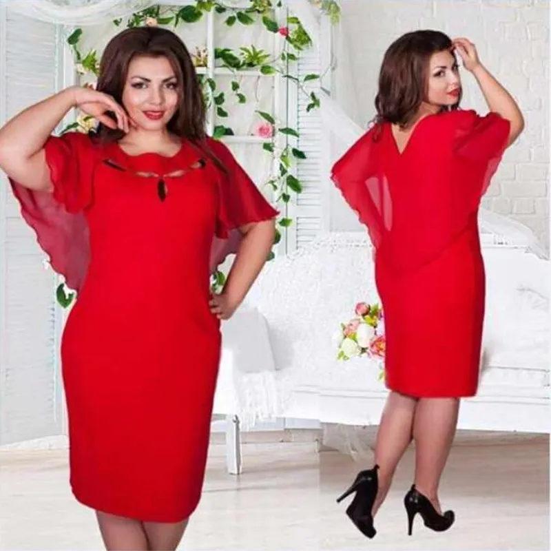 Новое поступление элегантные модные стильные летние женские красивые большие размеры до колена платье L-6XL - Цвет: Красный