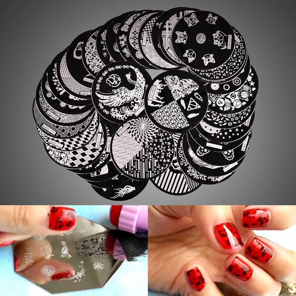 

36 Designs Mix Pattern Image Stamping Plate Round Shape Stainless Steel Nail Art Template Manicure Polish Transfer Stencils