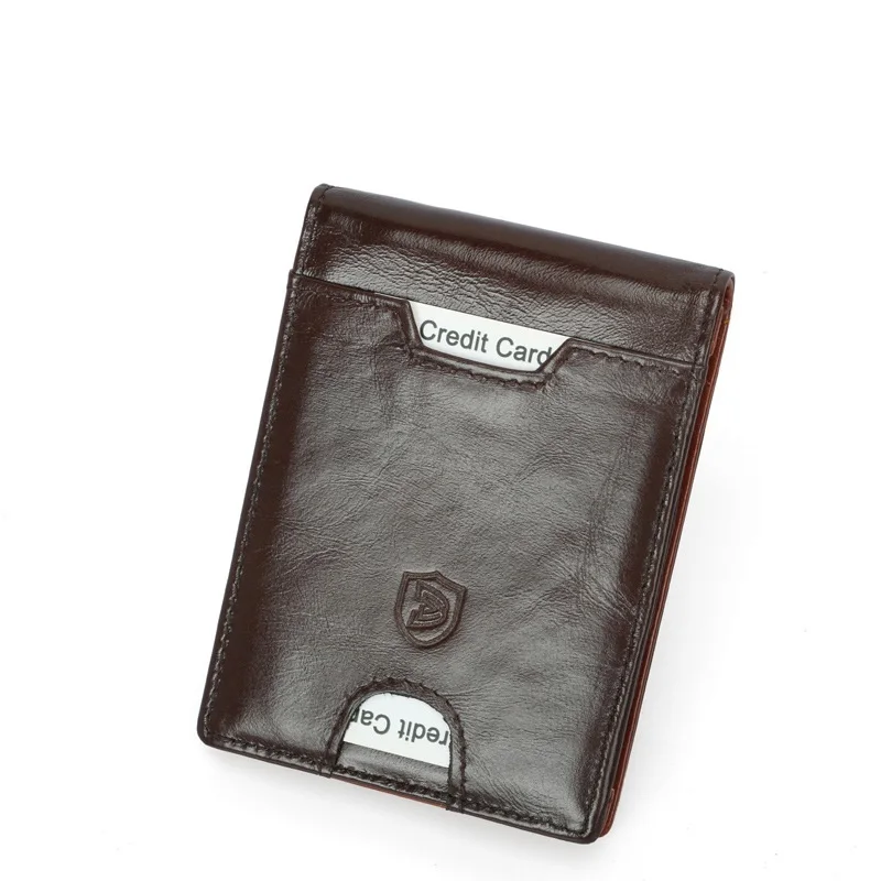 Мужская Натуральная кожа зажим для денег ультра тонкий двойной кошелек RFID Блокировка Защита кредитных карт маленькая молния карман для монет кошелек