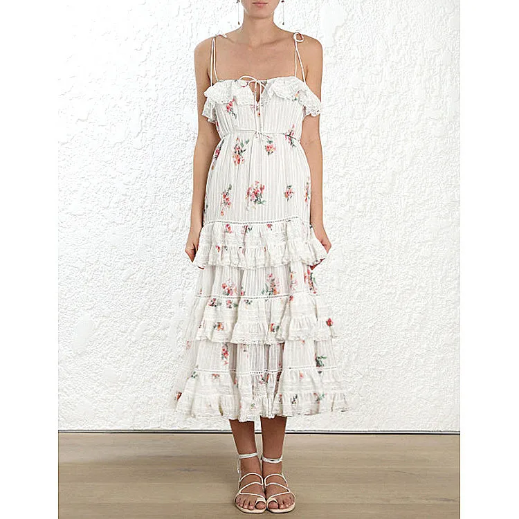 

2019 Summer Designer Runway Dress Women Sexy Elegant Ruffles Floral Printed Strapless Pleated Midi Dress Bohemian Dress