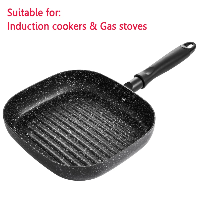 

LJ18 Stripes Grill Pan Aluminum Alloy Steak Frying Pan with Non-stick Coating 22*24cm Induction Cooker/gas Stove Square