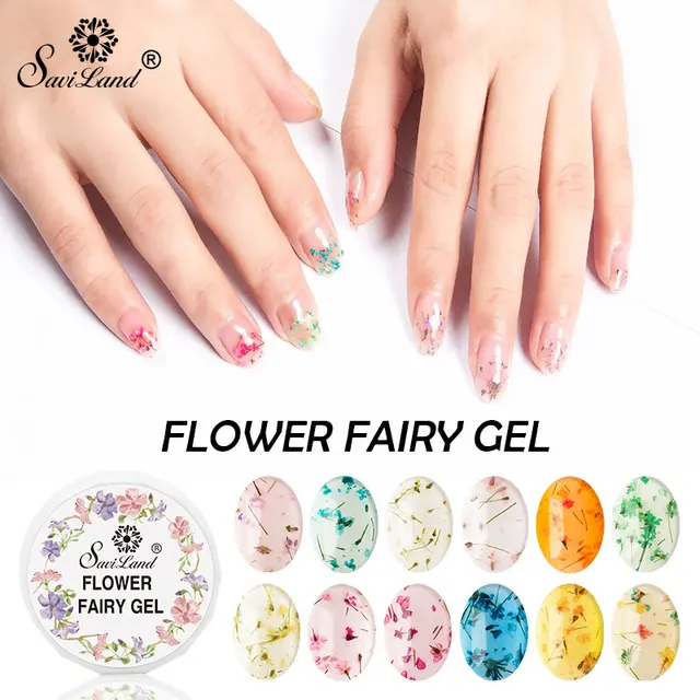 Saviland Flowers Gel Varnish for Nail Design Natural Dry Flower Gel