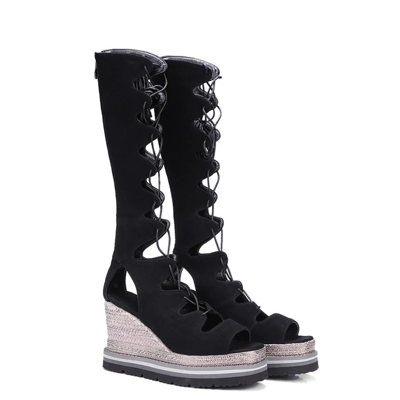 

Cocoafoal Women Open Toe Heels Gladiator Sandals Peep Toe Platform Sandals High Heeled Sexy Lace Up Summer Wedges Sandals 32 33