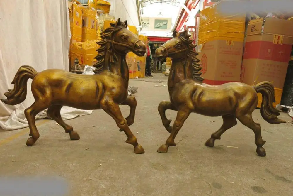 

17" China bronze copper Feng Shui fine A pair of fine horses Sculpture Statues