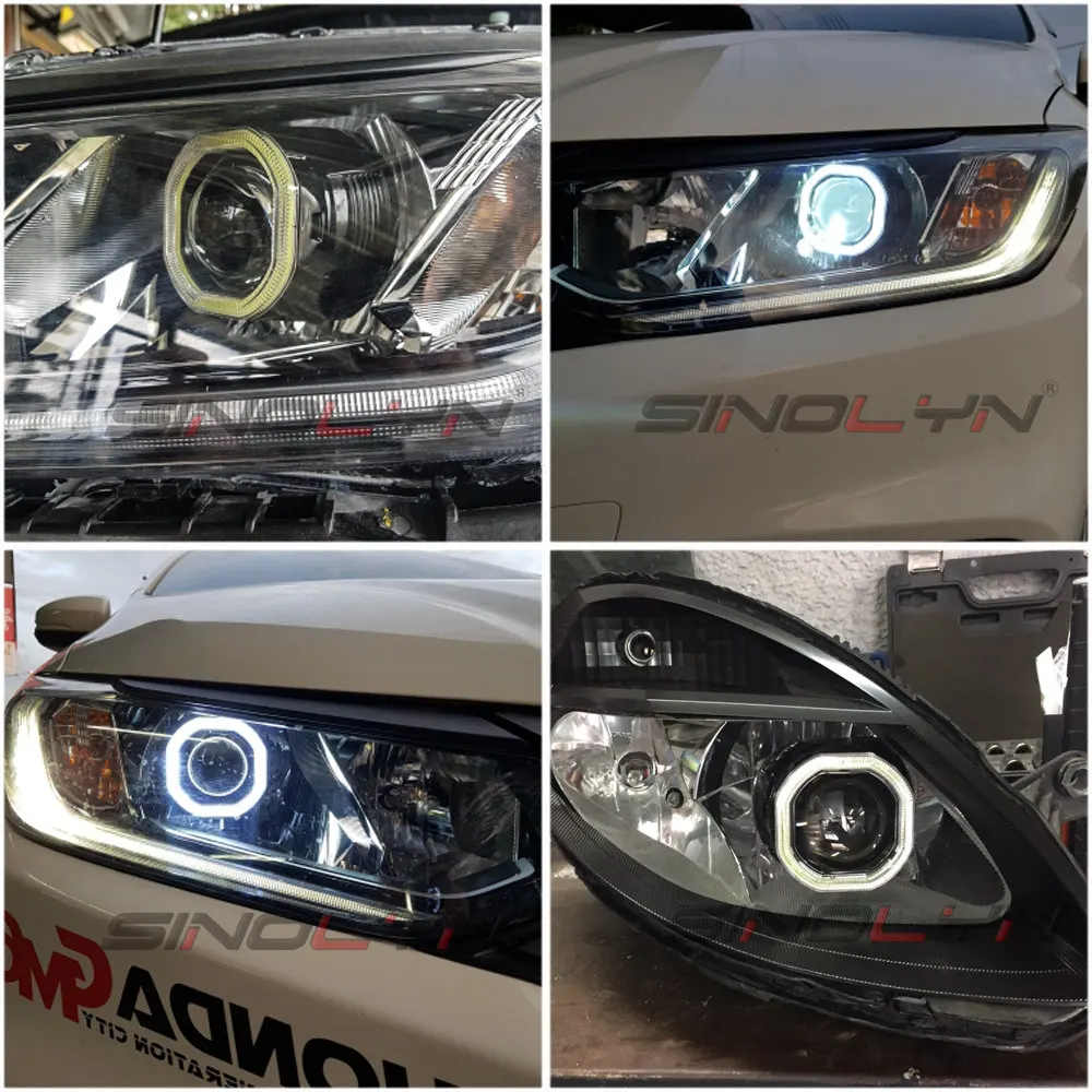 Kaufen Sinolyn H4 H7 Scheinwerfer Linsen LED Angel Eyes Bi xenon Projektor Schwarz Kit 2,5 HID Objektiv Für Auto Lichter zubehör Retrofit DIY