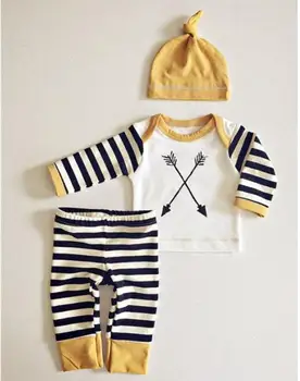 

4sets/lot baby Girls suit kids children clothing striped T-shirt+pants+caps arrow girls set 0308 sylvia sis