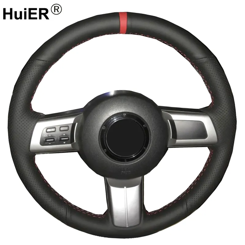MEWANT DIY Hand Sewing Black Genuine Leather and Suede Car Steering Wheel Cover for Mazda MX-5 Miata 2006-2015 RX-8 2009-2011 CX-7 2007-2009 