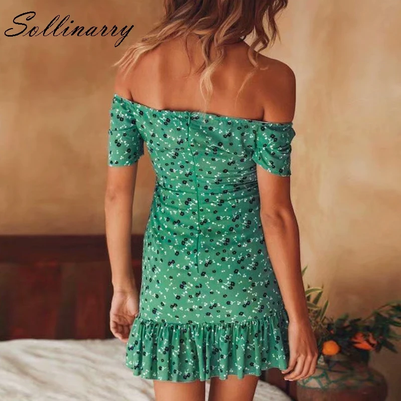 Sollinarry مثير معطلة الكتف المرأة اللباس Bodycon 2019 الشاطئ الصيف فساتين خمر مساء الإناث فستان كاجوال Vestidos الكشكشة