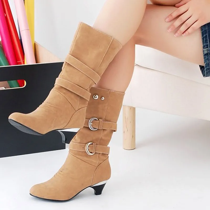 

Women Shoes Winter Boots Women 2018 New Thigh High Boots Ladies Shoes Sexy PU Buckle Heels Women Boots Warm Mid Calf Boots Women