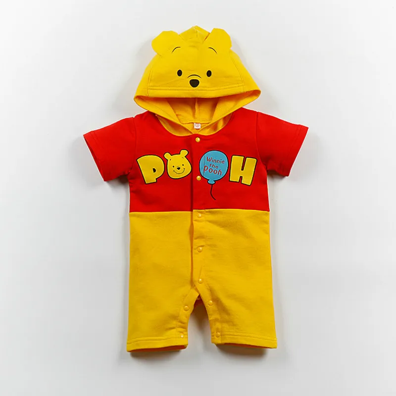 Летняя одежда для малышей; комбинезон с изображением животных, тигра, Микки, Минни; костюм для новорожденных; одежда для маленьких девочек и мальчиков; одежда с капюшоном - Цвет: Yellow Bear