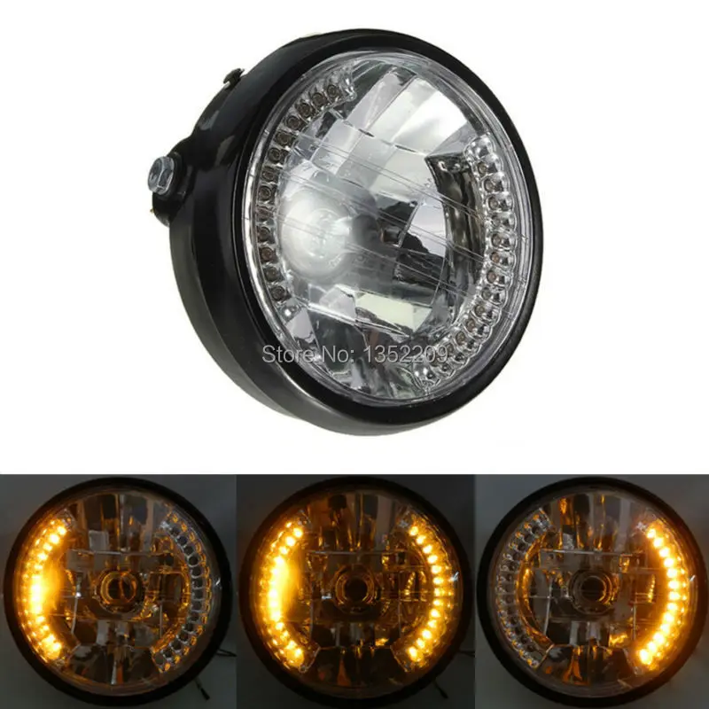 

Motorcycle Round 7" 35W H4 Headlight Amber LED Turn Signal Fits For Harley Sportster Honda CG125 250