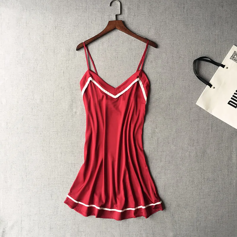Сна ночные рубашки-Лаунж и ночную рубашку сатиновая Пижама Ночные рубашки для Для женщин Ночное платье шелковые сексуальные платья для выступлений верхняя одежда ночные рубашки одежда для сна - Цвет: Wine Red