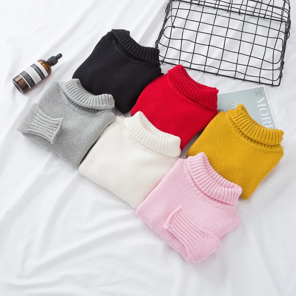 Зимние топы для девочек; осенний свитер для девочек; пуловеры; Детский Теплый вязаный свитер с высоким воротником; Одежда для маленьких девочек; топы для девочек