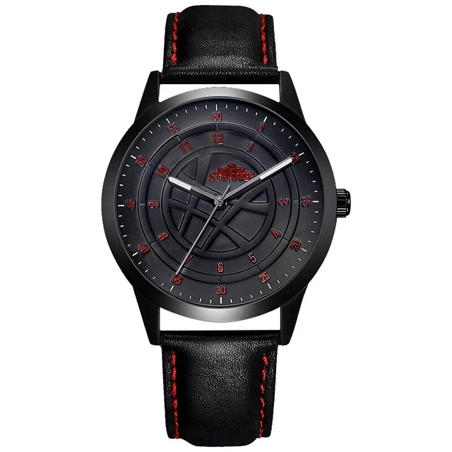 Doctor Strange Marvel Avengers Men Leather Strap Quartz Black Watch