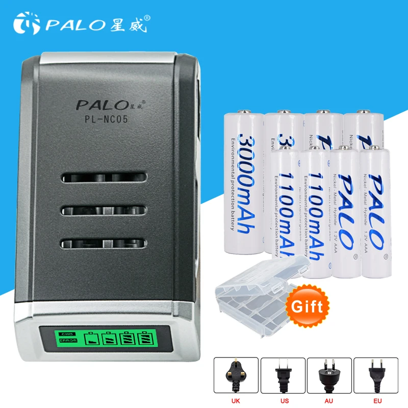 AAA Batteries LCD display battery Charger for AA 4 pcs AA 3000mah Battery