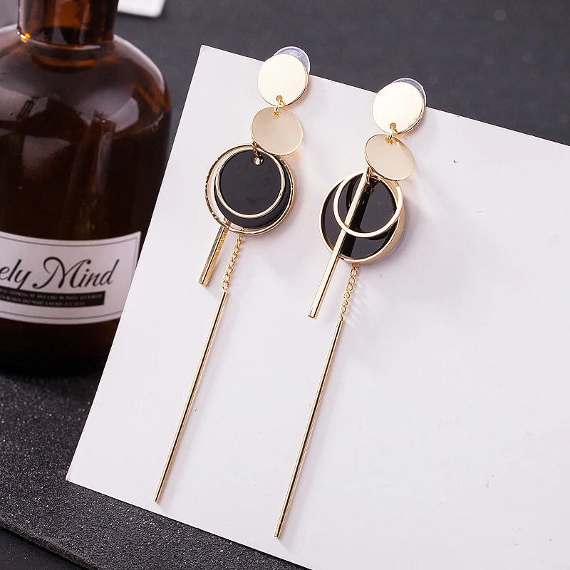 

Sale 2018 New Silver color Black Drop Earring For Women Simple Round Circle Wedding Strip Gifts