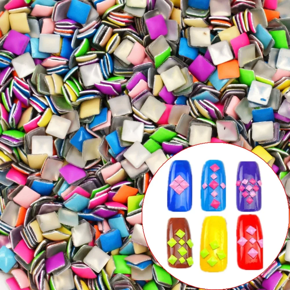 

WUF 20Pcs/Lot Mix Random Colors 3mm*3mm Square Punk Metal Metallic Rivet Nail Art Decoration