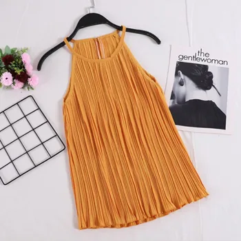 

Summer Camisole Tops Spaghetti Straps Casual Women Solid Tops Women Ruched Chiffon Striped Camis Tops