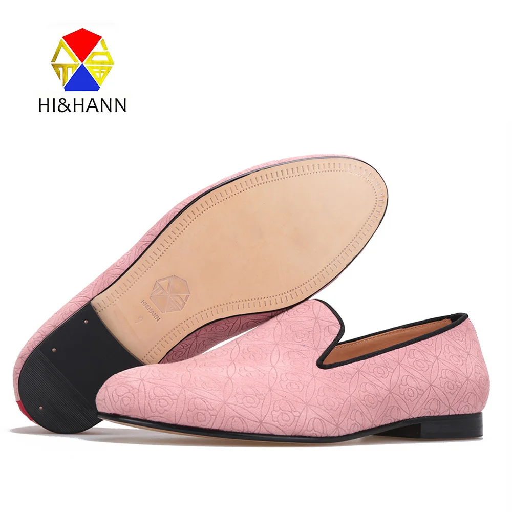 New arrival pink color Handmade men velvet shoes with floral printing