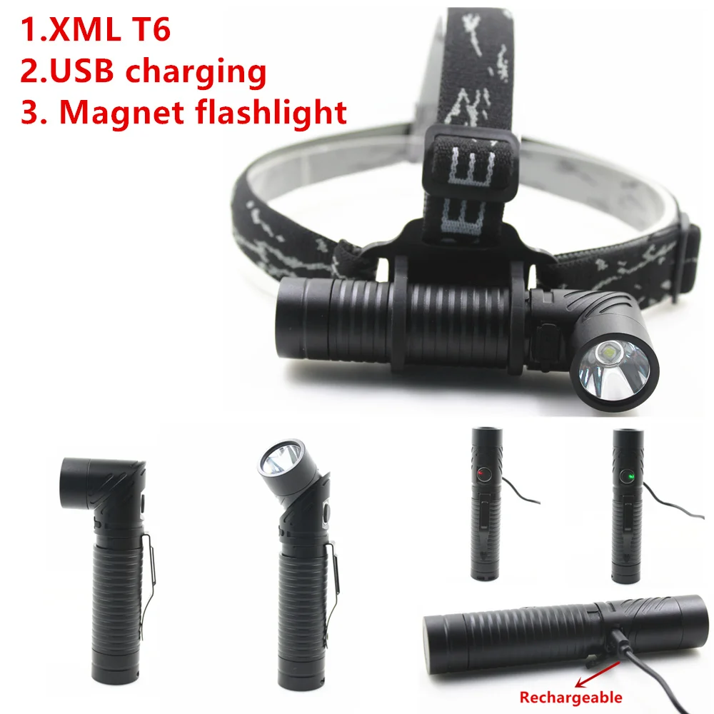2018 Новый Xml T6 USB Перезаряжаемый налобный фонарь фары 18650 Головной для кемпинга