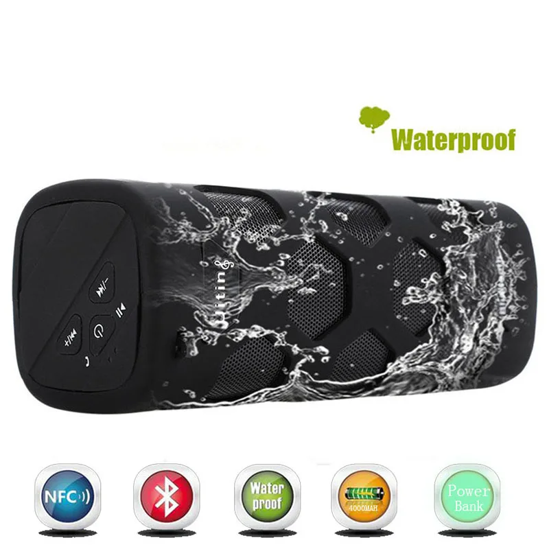 

10W Portable IPX65 Waterproof Column Wireless Bluetooth Speaker with 4000Mah Power Bank Handfree NFC Sport Sound Box Loudspeaker