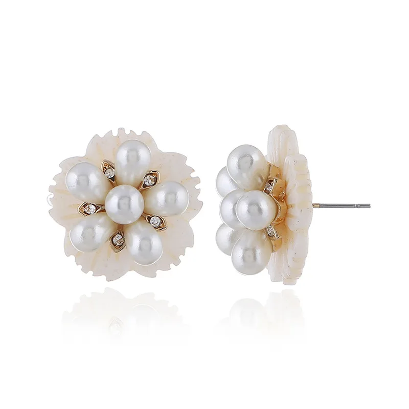 Fashion Mother of Pearl MOP White Shell Stone Wired Flower Dangle Earrings