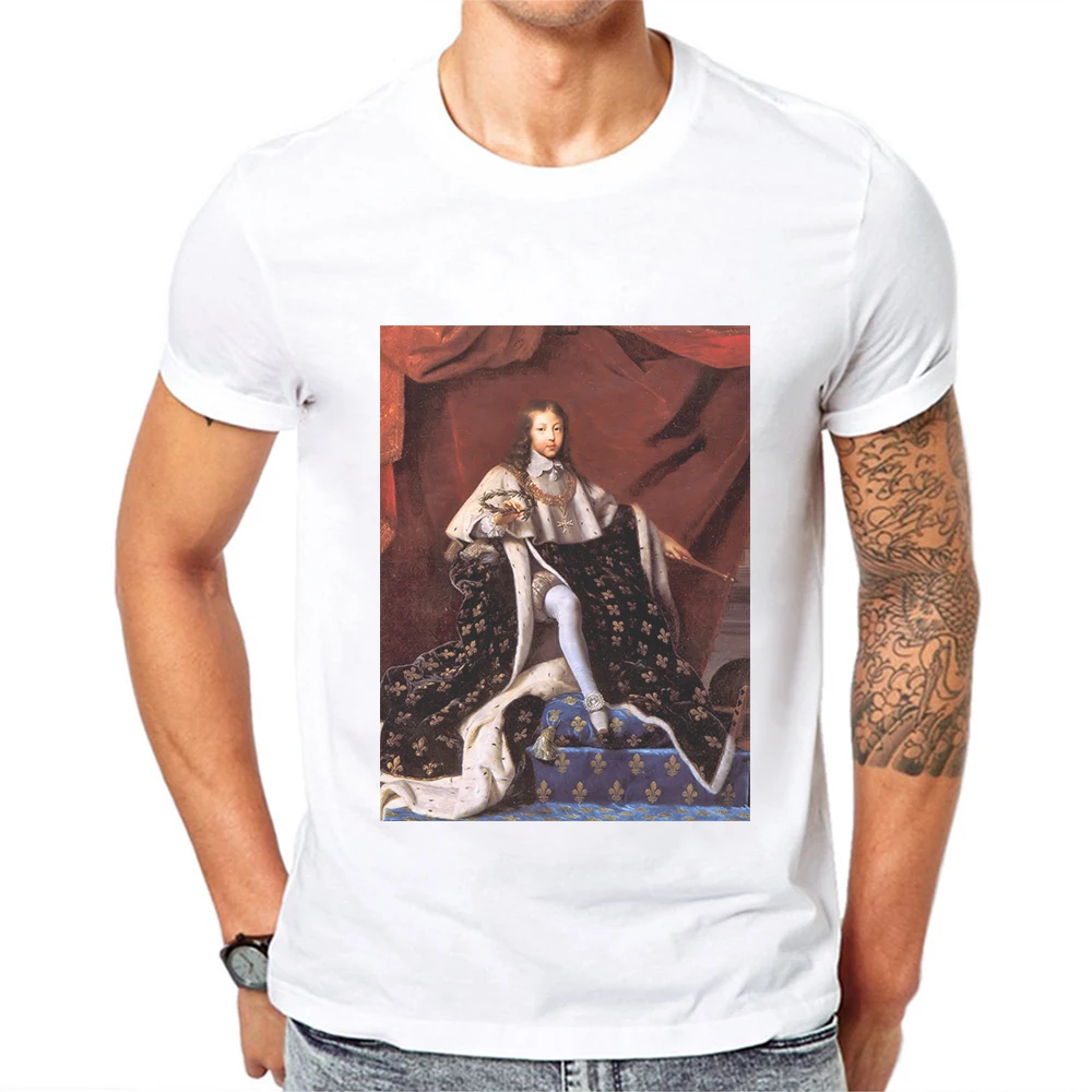 

Newest Men T Shirt Portrait of Louis XIV Printed Cotton Short T-Shirts Mens Hipster King Tee Tops Camisetas Hombre Verano 2019