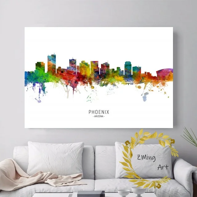 

Oxford Panama Paris Perth Philadelphia Phoenix City Colorful Skyline Art Canvas Poster Pictures for Living Room