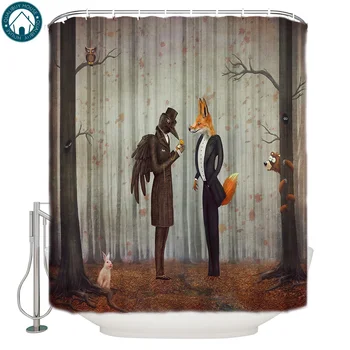

Qualibuy House Store Crow Fox Fairy Tale Fabric Shower Curtains Bathroom Accessories Shower Curtain Liner Shower Curtain