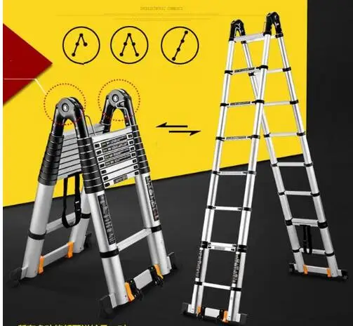 М 2,5 м+ 2,5 Портативный Алюминий AlloyTelescopic лестница с совместных многоцелевой выдвижной прямой регулируемый