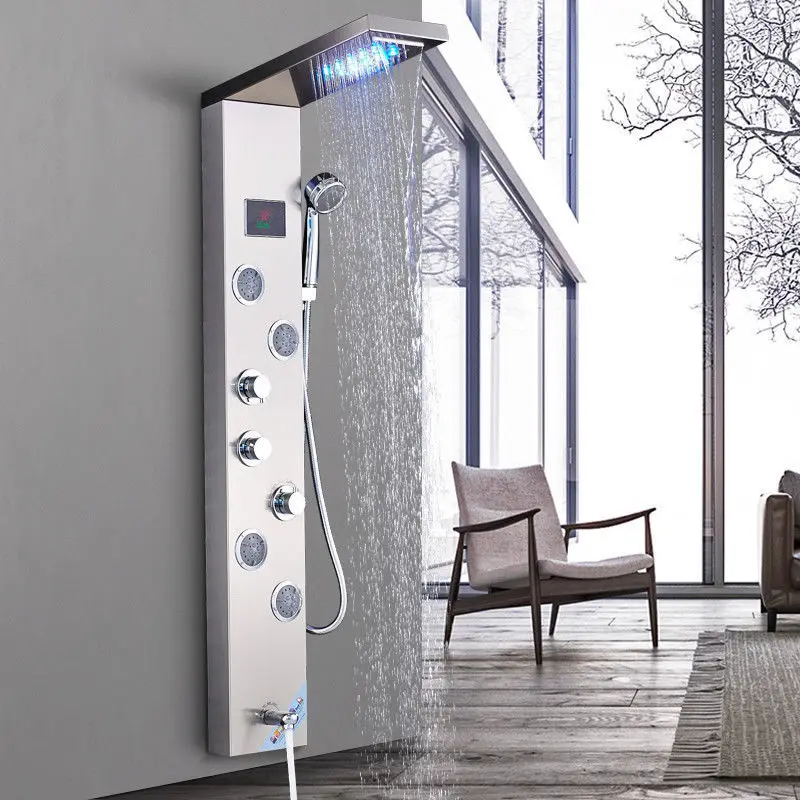 Душевая панельная башня из нержавеющей стали Светодиодная насадка для душа с