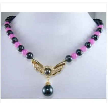 

Real Black Pearl Pink Jades Eagle Pendant Necklace