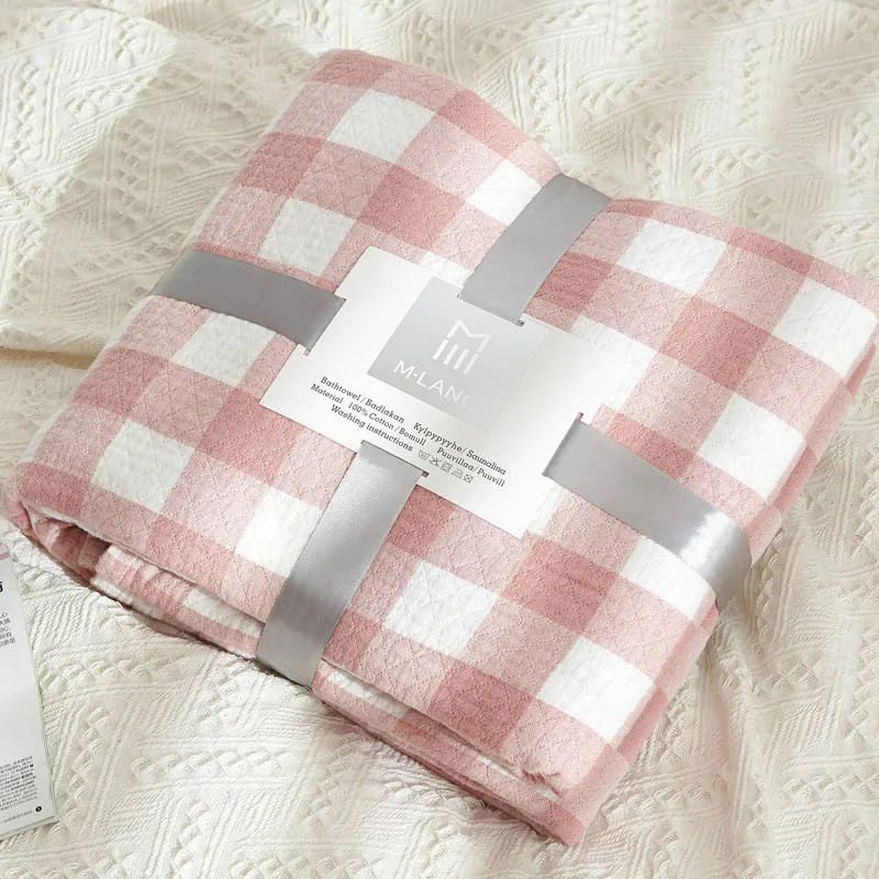 Хлопковое летнее тепловое одеяло для дивана, кровати, летнее постельное белье, покрывало из муслина для детей и взрослых - Цвет: pink A
