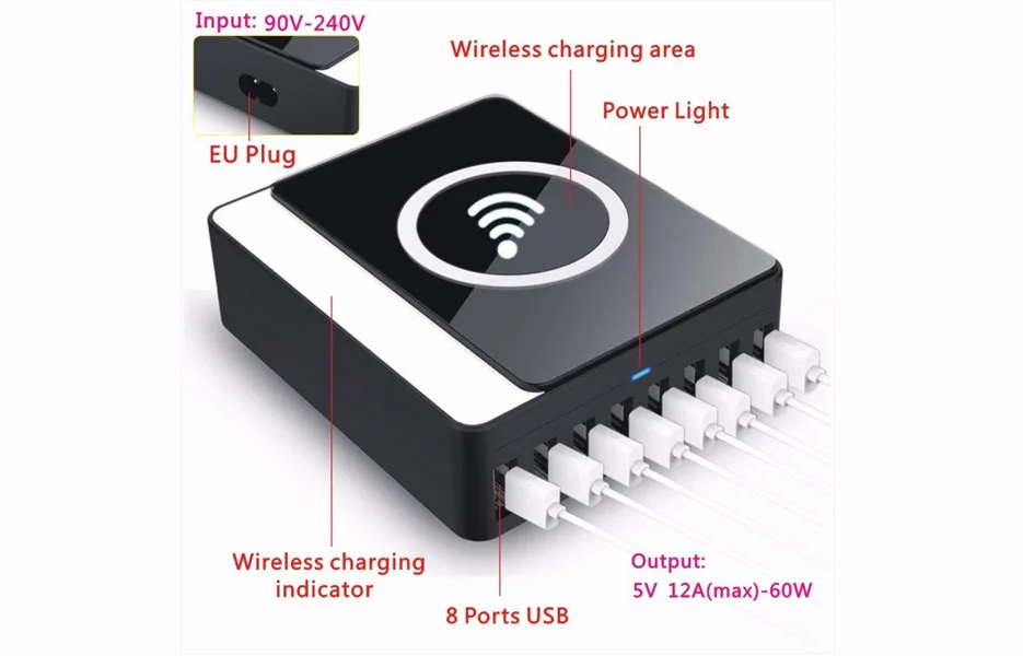 Настольное зарядное устройство 8 портов USB Аксессуары для мобильных телефонов Беспроводное зарядное устройство для поездок для мобильных телефонов многофункциональная зарядная станция EU US