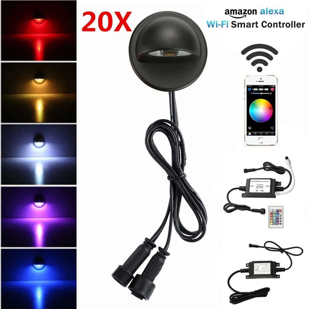 

20Pcs RGB Multicolor WIFI Controller Timer Dimer Black Half Moon 35mm LED Deck Rail Step Stair Fence Plinth Lights Low Voltage