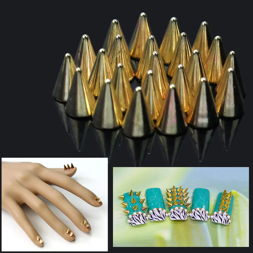 100 шт черный металлический конус для дизайна ногтей в стиле Панк Шипы Шипованные украшения DIY 3D украшения для ногтей аксессуары для ногтей дрель