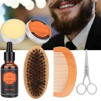 

Hairbrush Beard Comb 6pcs Men Beard Care Kit Balm + Beard Oil + Comb + Brush + Scissor Professional Hair Comb Comb