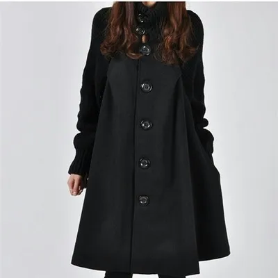 Новая женская ветровка, плотное одноцветное шерстяное пальто, женское свободное теплое пальто, пальто большого размера, накидка в европейском и американском стиле