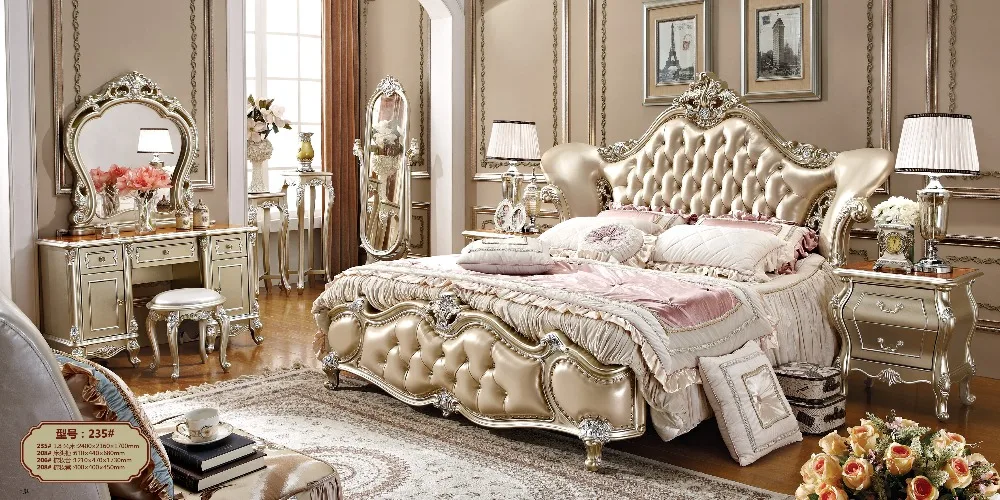 Роскошные Спальня изголовье для мебели королевская кровать из кожи