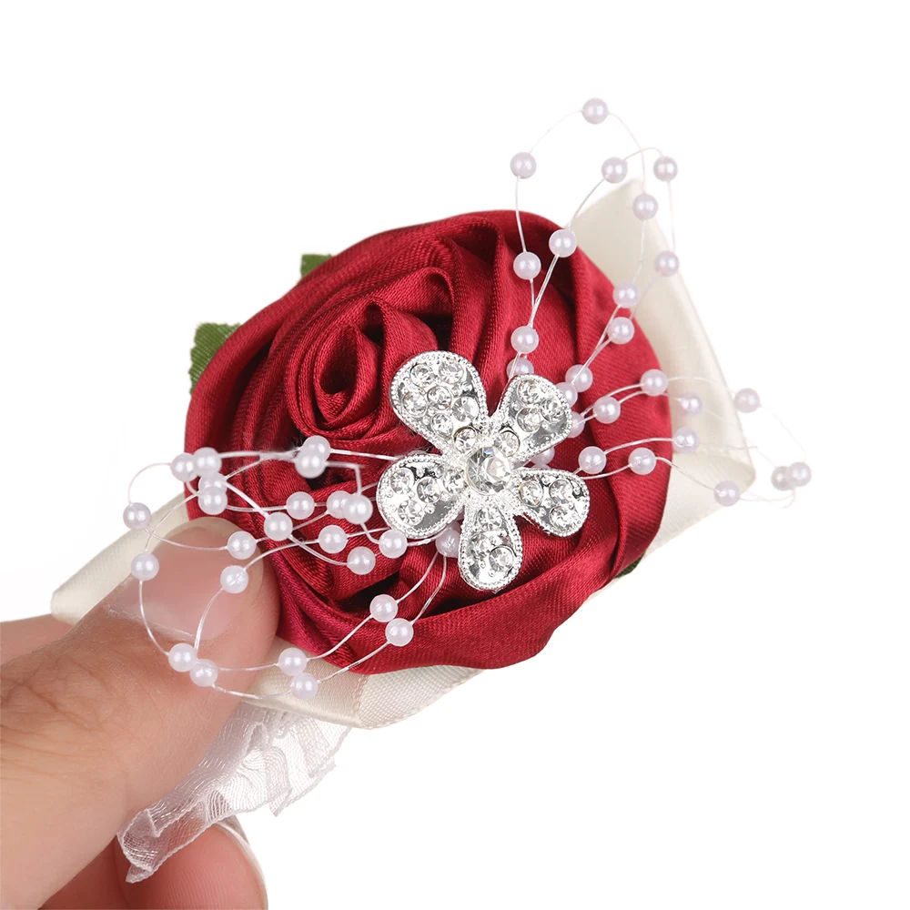 Свадебные цветок на запястье Роза шелковой лентой невесты корсаж ручной декоративный браслет невесты шторы клип букет